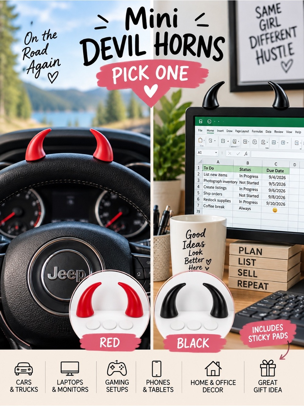 Mini Devil Horn Decor – Red or Black – Pick One – New